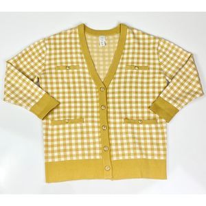 Joie Gingham Plaid Button Front Cardigan Sweater Womens Size Large Yellow White